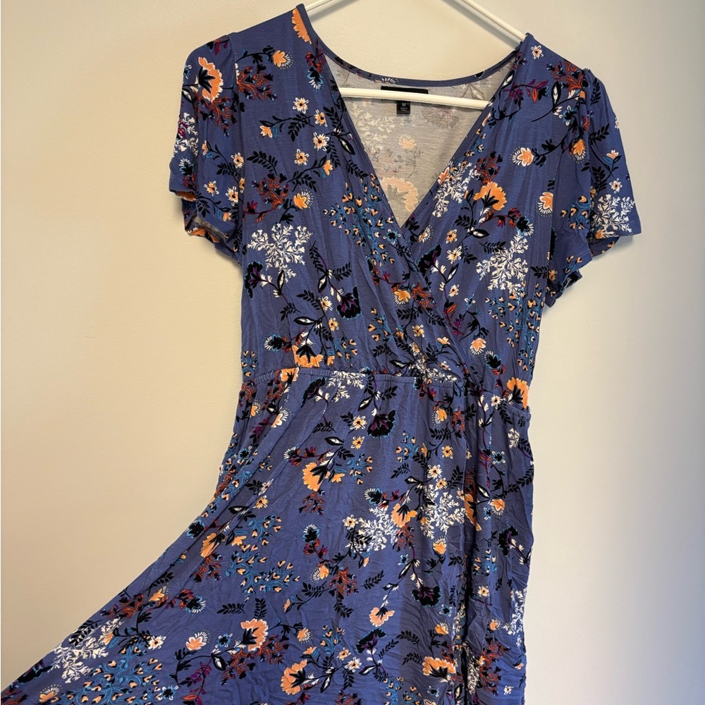 As U Wish Blue Floral Wrap Midi Dress